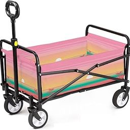 Collapsible Wagon Sunset Tropical Beach Flat Style Nature Landscape Seascape Folding Cart with Wheels Portable Utility Wagon Outdoor Garden Shopping Camping Cart Heavy Duty Grocery Wagon-72