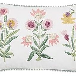 haus & kinder Decorative Embroidered Cushion Cover | Duck Cotton Front Sham Throw Pillow Cushion Cover for Sofa Living Room | 12inch x 18inch | Blossom-image-15