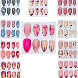 Press On Nails Set of 10 Packs, 240 Pieces Total, Stiletto Shape, Pink and Floral Patterns, Artificial Nails-image-15