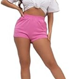 Women's Cotton High-Waist Lounge Shorts | 100% Cotton | Comfy Mini Shorts | Soft Stretchable | Elastic Waistband | Pockets | Summer Bottoms-image-10