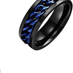 Rings for Men Chain Ring Tough Dude Blue Chain Stainless Steel Black Ring for Men and Boys.-image-95