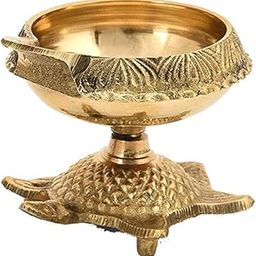 Collectible India Brass Diya Oil Puja Lamp Engraved Design Dia with Turtle Base for Home Temple Pooja Articles Decor Gifts (1Pcs).-image-53