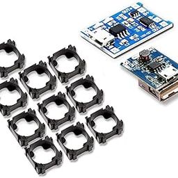 ICSTORE 18650 3.7V Cell/Battery Spacer/Mount Holder/Case for Portable Electronics/Car/Motorcycle use With TP4056 Battery BMS Module & Powerbank Module - Pack of (10 spacer + 1 Module + 1 Module)-10