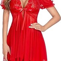 Conighty - Women Lace Lingerie Front Closure Babydoll V Neck Nightwear Sexy Nighty Sexy Lace Babydoll Lingerie for Women Nightwear with Matching G-String-image-73