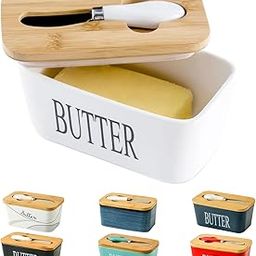 Hasense Ceramic Butter Dish With Lid for Countertop - Covered Holder With Knife for Refrigerator, Airtight Keeper Container Storage With Silicone Sealing for East West Coast Butter, White-7