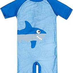 BabyMoo Smiling Shark Beach Bodysuit One Piece Swimsuit Pool Swimming Costume Blue (12-24M)-image-3