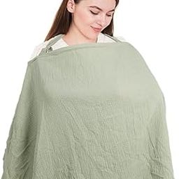 LALIFIT Muslin Nursing Covers for Baby Breastfeeding, Adjustable Privacy Nursing Apron Cover for Mom, Extra Large 100% Cotton Breastfeeding Cover with Rigid Hoop Multi-use Carseat Canopy (Roman Green)-image-48