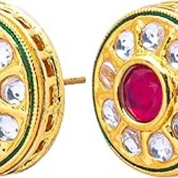 Shining Jewel Gold Plated Pure Copper, LCT, Pearls and CZ studded Traditonal Kundan Polki Ethnic Big Stud Eaarrings for Women (SJE_02_M)-image-60