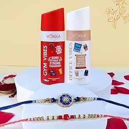 VOKKA Rakhi Gift for Brother – 2 Unisex Deodorants 150ml Each Gym Vibes + Office Vibes with 2 Rakhis | Evil Eye, Red & White Beaded Rakhi | Raksha Bandhan Combo Set for Bhaiya & Bhabhi-image-92