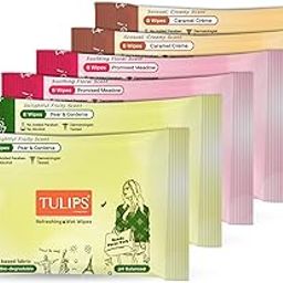 Tulips,Biodegradable Refreshing Pocket Wipes: Compact Care for On-the-Go Moments"delightful scent ,gentle and safe for all skin types(Caramel Creme, Pear & Gardenia and Promised Meadow Pack of 5) 8 wipes in a pack-23