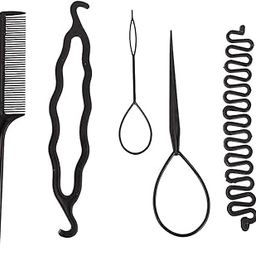 Soika® Hair Braiding Tools Hair Loop Styling Tools French Braiding Tools Hair Pull-Through Tools DIY Hair Styling Tools Hair Braiding Tools for Women and Girls (Pack of 5) Black-image-12