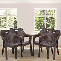 ITALICA Imperial Plastic Arm Chair for Home, Office, Living Room/Glossy+Matte Finish Plastic Outdoor Chair/Patio Chairs for Balcony/Suitable for Indoor & Outdoor (Fortuner, Brown, Set of 4 Chairs)-image-67