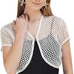 Women's Cotton Cropped Crochet Net Shrug with Lace-picture-41