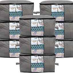 Kuber Industries Geometric Print Underbed Storage Bag|Non-Woven Comforter, Blanket Cover|Premium Zipper With Side Handles|Multi-purpose Storage Organiser|Pack of 9 (Black & Grey)-image-57