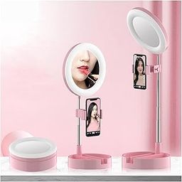 AQUIRA ® LED Desktop Makeup Mirror Selfie Light Ring Lamp Adjustable Bright for Live Photo Photography Studio (Color : Pink)-22