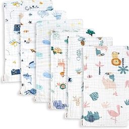 Maliton Muslin Baby Burp Cloths 6 Pack Large 20''x10'' 100% Cotton Burp Rags Absorbent and Soft 6 Layers Muslin Cloth Baby Essentials for Newborn(Zoo Pattern, Pack of 6 and 1 Pack Baby Washcloth)-image-49