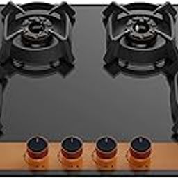 Faber Glass, Mild Steel Hobtop Utopia HT 804 BR CI Auto Electric Ignition Glass Top 4 Brass Burner (Black)-image-72