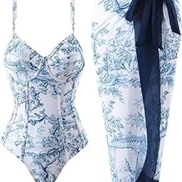 One Piece Swimsuit with Cover Up Sarong Swimsuit for Women Swimsuit with Cover Up Set Two Piece Bathing Suit-picture-36