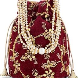 teejh O Haseena Maroon Velvet Embroidered Potli Bag-picture-26