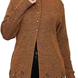 Embroidered Cable Knit Pure Wool Cardigan, Regular Fit, Round Neck, Full Sleeves,-41