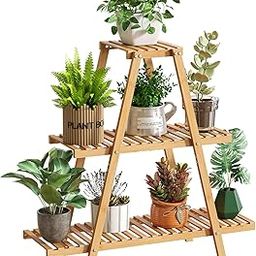 GHWIE Plant Stand Indoor Plant Shelf Outdoor bamboo Plant Rack, 3 Tiers Ladder Plant Holder Flower Stand for Living Room Balcony Garden Patio,Living Room Boho Home Decor for Gardening Gifts,Natural-image-35