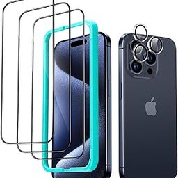 ESR 3+1 Pack for iPhone 15 Pro Screen Protector Set,3 Tempered Glass Screen Guards &1 Set Individual Lens Protectors,2.5D Curved Edges,Full-Coverage Military-Grade,Scratch Resistant for Smartphone-11