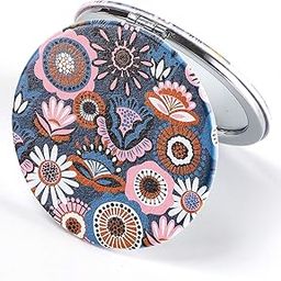 Dynippy Compact Mirror Round Pu Leather Makeup Mirror for Purses Small Pocket Mirror Portable Hand Mirror Double-Sided with 2 x 1x Magnification for Woman Mother Kids Great Gift - Art-52