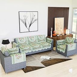 Kuber Industries Sofa Cover | 5 Seater Sofa Cover with Arms for Hall | Net Sofa Slipcover Set | Couch Sofa Cover Set | Sofa Cover for Hall & Living Room D?cor | Tulip Printed | Green-image-19