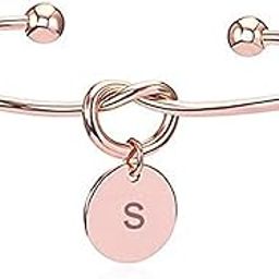 Charming Knot Heart Alphabet Letter's Initial Rose Gold Plated Cuff Bangle Best Gift Love Proposal Bracelet for Women and Girls-29