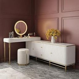 NG Decor, Retractable Marble Top Makeup Vanity Table & Cabinet Combo with Storage Fit in Corner(Stool & Mirror not Included)-image-16