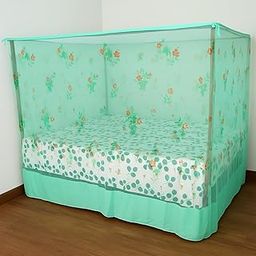 R N ENTERPRISE Cotton Mosquito Net, Elegant Flower Print Design, 200 x 200 cm, White (Mint Green)-image-80