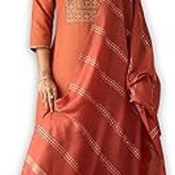 Cotton Blend Embroidered Kurta with Pants and Dupatta Set | Ethnic Set | Suit Set | Kurta Set | Wedding Suit Set for Women-image-24