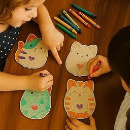 Cat Design MDF Colouring Cutouts for Kids, 3mm Thickness, Pack of 4-image-68
