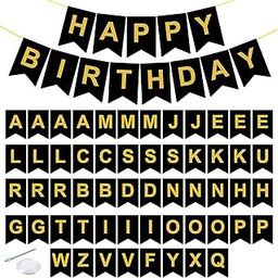 Party Propz Customized Birthday Banner - 1pc Happy Birthday Banner (cardstock), 56 Pcs Name Letters for Birthday Decoration and 3 Pcs Ribbons | DIY Happy Birthday Banner with Name | Customized Letter-22
