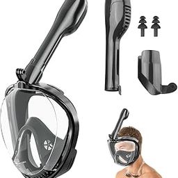 Proberos® Adult Snorkel Mask, 180° Wide Angle View Anti-Fog Snorkling Face Mask with Drain Valve, Detachable Breathing Tube Design Full Face Snorkeling Mask Diving Gear with Camera Mount, L/XL-image-36