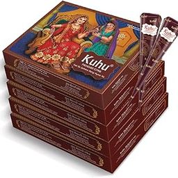 Kuhu Hand Designing | Without Chemical | Long Lasting | for Men Women | of 12 Pieces | Natural Mehandi Cone - 350 GRM (Pack of 5, Brown)-image-29