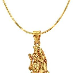 Exa Collection Radha Krishna Gold Plated Religious God Pendant with Chain for Men & Women PS6012004G-image-18