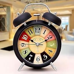 Table Clock Retro Twin Bell Metal Frame Alarm Clock with Night Backlight Function Super Loud Alarm Clock for Heavy Sleepers Adults,Twin Bell Retro Quartz with Backlight (Black)-31
