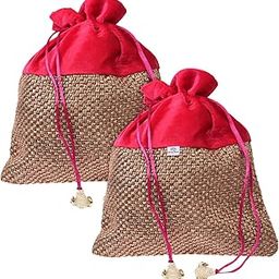 Potli | Jute Fabric with Velvet Coated | Wallet Potli | Traditional Indian Drawstring Bags for Wedding | Shagun | 7x9 Inch | Pack of 2 | Rani-image-89