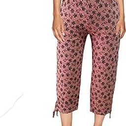 Women's Capri, Soft Cotton Printed 3/4 Pyjama Pant (Brown)-(Free size)-image-76