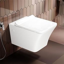 LAPO P Trap Wall Hung Toilet, Ceramic Rimless Commode Toilet, Wall Hung Western Toilet With Soft Closing Toilet Seat (White, 21X14X14 Inch)-SPN-image-47