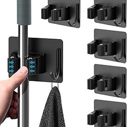 JIALTO 5 Pcs Stainless Steel Broom Holder with Hook - Wall-Mounted Adhesive Storage for Broom Holders, Mops, and More-image-46