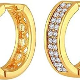 FASHIONS Trendy 14K Gold Plated White Stone Hypoallergenic Piercing Hoop Ear Earring Kan Kaan Ka baliyan bali for Mens Boys-image-52