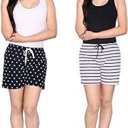 Women's Cotton Printed Dark Blue & Grey Regular Shorts // Lounge Shorts (Pack of 2) (M, Dark Blue & Grey)-picture-33