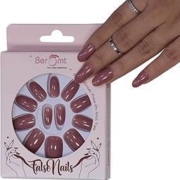 Beromt 12 Pcs Set of Glossy Solid Color UV Gel finish False Nails Acrylic Full Fake Nail Tips with 1 Nail Glue Sticker Sheet and Nail Kit- BFN340PSN-image-61