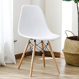 Finch Fox Style Modern Dining Armless Side Chairs Molded ABS Plastic with Wood & Black Accents Iconic American Mid-Century Styling (White) Colour-image-21