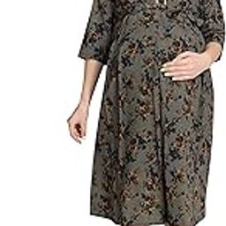 Cotton Rayon Printed Nursing Dress for Women with Zipper|for Pre & Post Pregnancy, Easy Breastfeeding|Blue-image-15