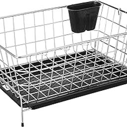 Amazon Brand - Solimo Stainless Steel Dish Drainer with Drain Tray + Cutlery Stand (55.7x37.5X 24.5) for Kitchen Utensils | SS Bartan & Plate Drying Rack Stand-28