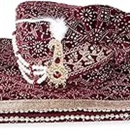 Men Cotton Blend Printed Groom's Safa Shawl Stole Set, Turban with Stole, Groom Pagdi for Wedding (Maroon)-image-4