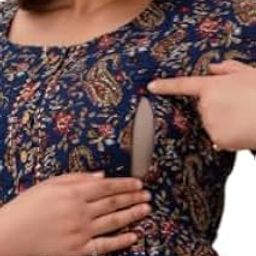 Women's Floral Printed Anarkali Maternity Gown Cotton Feeding Kurti Stylish & Trendy Maxi Dress - 3/4 Sleeve, Casual Ethnic Nursing Wear-image-70